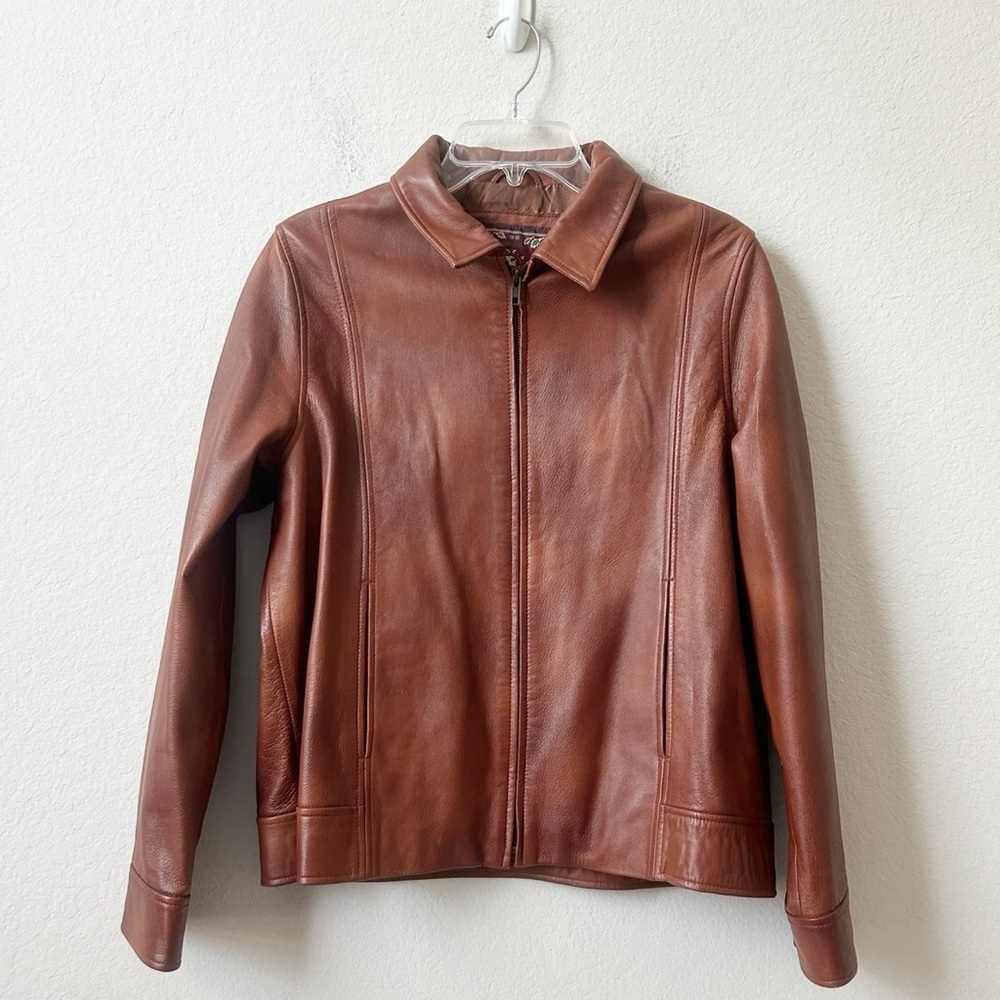 The Territory Ahead Brown Leather Zip-Front Jacket